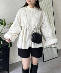 ボリュームスリーブキルティングペプラムブルゾン