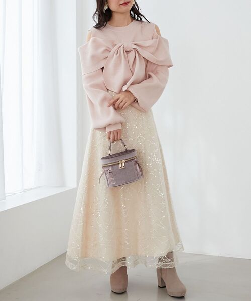 MAJESTIC LEGON（マジェスティックレゴン）の「レースアップベロアバニティバッグ（ショルダーバッグ・レディース・モカ/アイボリー・FREE）」の6枚目の写真