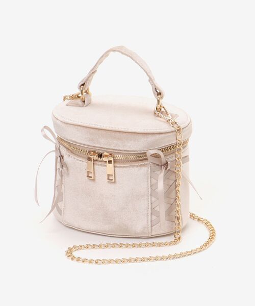 MAJESTIC LEGON（マジェスティックレゴン）の「レースアップベロアバニティバッグ（ショルダーバッグ・レディース・モカ/アイボリー・FREE）」の11枚目の写真