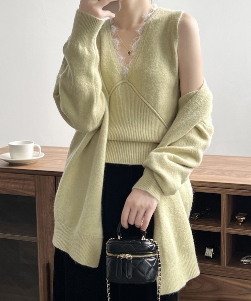 Miniministore(ミニミニストア)の「Vネックタンク ニットカーディガンセット(ニット/セーター・レディース・ベージュ/ライトベージュ/ブラック/ダークグレー・FREE)」の4枚目の写真