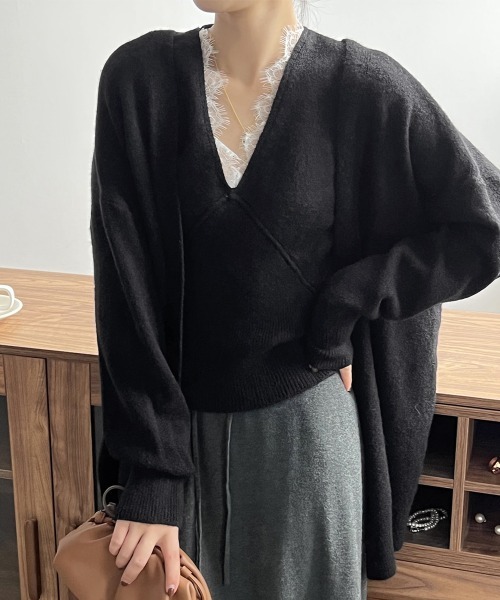 Miniministore(ミニミニストア)の「Vネックタンク ニットカーディガンセット(ニット/セーター・レディース・ベージュ/ライトベージュ/ブラック/ダークグレー・FREE)」の2枚目の写真