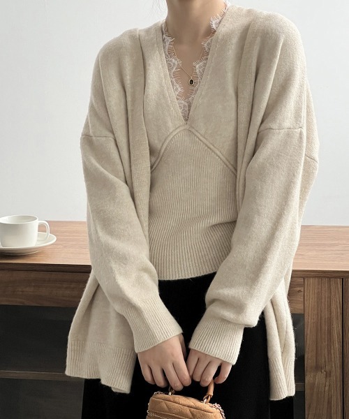 Miniministore(ミニミニストア)の「Vネックタンク ニットカーディガンセット(ニット/セーター・レディース・ベージュ/ライトベージュ/ブラック/ダークグレー・FREE)」の5枚目の写真