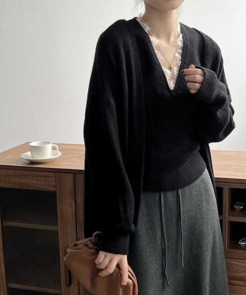 Miniministore(ミニミニストア)の「Vネックタンク ニットカーディガンセット(ニット/セーター・レディース・ベージュ/ライトベージュ/ブラック/ダークグレー・FREE)」の9枚目の写真