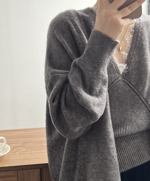 Miniministore(ミニミニストア)の「Vネックタンク ニットカーディガンセット(ニット/セーター・レディース・ベージュ/ライトベージュ/ブラック/ダークグレー・FREE)」の14枚目の写真
