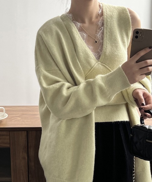 Miniministore(ミニミニストア)の「Vネックタンク ニットカーディガンセット(ニット/セーター・レディース・ベージュ/ライトベージュ/ブラック/ダークグレー・FREE)」の15枚目の写真
