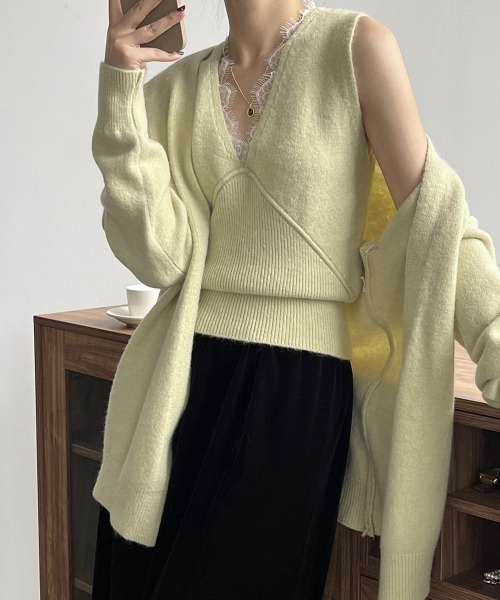 Miniministore(ミニミニストア)の「Vネックタンク ニットカーディガンセット(ニット/セーター・レディース・ベージュ/ライトベージュ/ブラック/ダークグレー・FREE)」の16枚目の写真