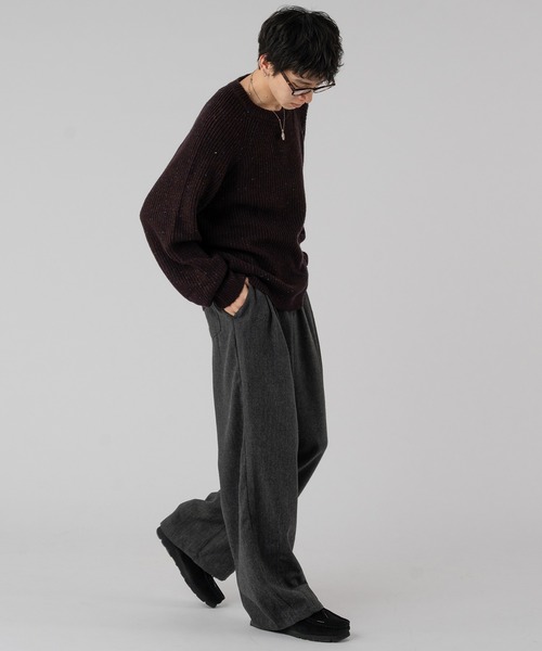 ヘリンボーンバレルレッグワイドパンツ（スラックス）｜Adoon