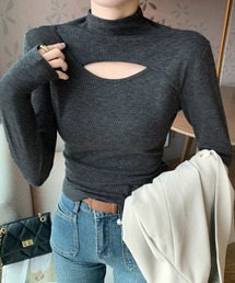 長袖Tシャツ 穴あき ハイネック 春秋冬