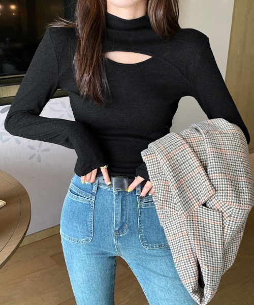 Miniministore(ミニミニストア)の「長袖Tシャツ 穴あき ハイネック 春秋冬(Tシャツ/カットソー・レディース・チャコールグレー/ブラック/ダークブラウン/ライトベージュ/グレー・L/XL/M)」の18枚目の写真