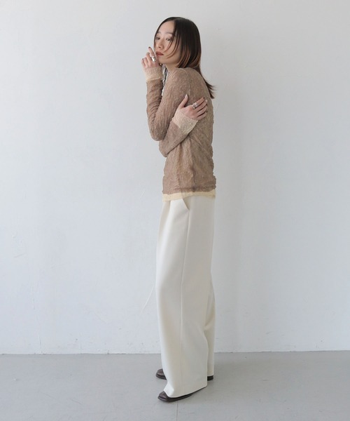 CLEIO（クレイオ）の「【CLEIO】レイヤードデザインレーストップス（Tシャツ/カットソー・レディース・ブラック/ベージュ・FREE）」の5枚目の写真