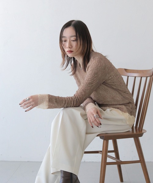 CLEIO（クレイオ）の「【CLEIO】レイヤードデザインレーストップス（Tシャツ/カットソー・レディース・ブラック/ベージュ・FREE）」の9枚目の写真