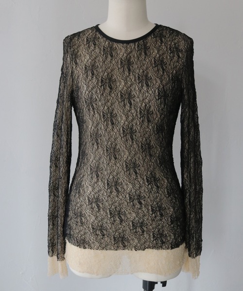 CLEIO（クレイオ）の「【CLEIO】レイヤードデザインレーストップス（Tシャツ/カットソー・レディース・ブラック/ベージュ・FREE）」の14枚目の写真