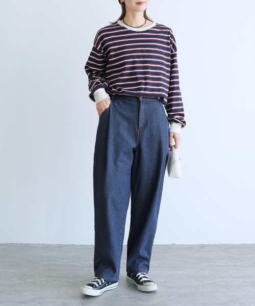 reca（レカ）の「裏起毛ボンディング タックデニムパンツ（デニムパンツ・レディース・ネイビー・M/L）」の3枚目の写真