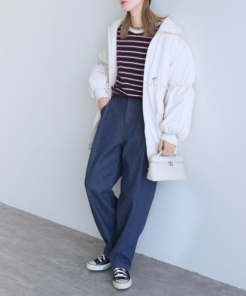 reca（レカ）の「裏起毛ボンディング タックデニムパンツ（デニムパンツ・レディース・ネイビー・M/L）」の5枚目の写真