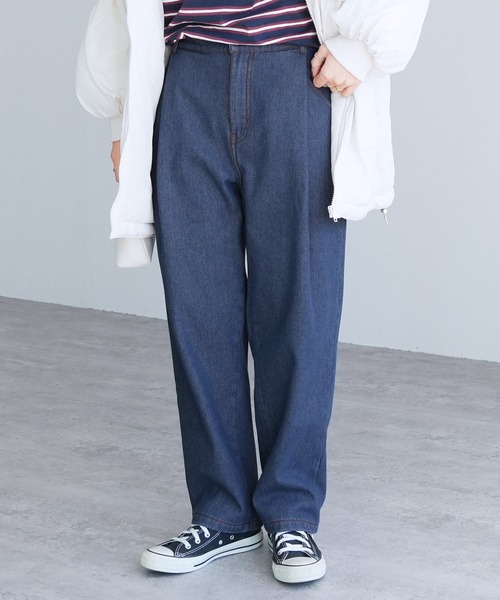 reca（レカ）の「裏起毛ボンディング タックデニムパンツ（デニムパンツ・レディース・ネイビー・M/L）」の6枚目の写真