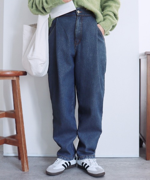 reca（レカ）の「裏起毛ボンディング タックデニムパンツ（デニムパンツ・レディース・ネイビー・M/L）」の7枚目の写真