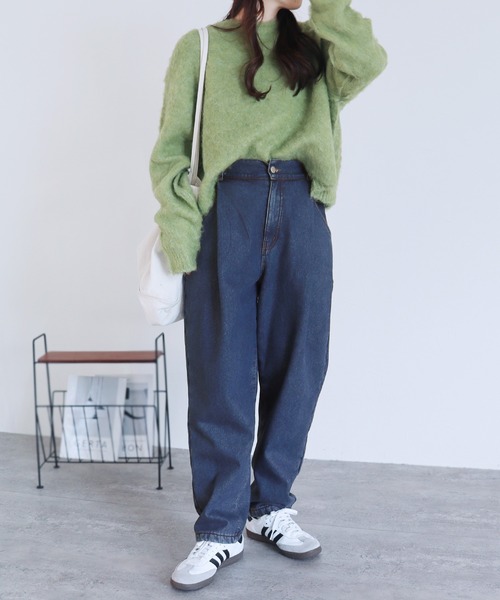 reca（レカ）の「裏起毛ボンディング タックデニムパンツ（デニムパンツ・レディース・ネイビー・M/L）」の8枚目の写真