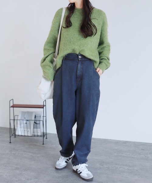 reca（レカ）の「裏起毛ボンディング タックデニムパンツ（デニムパンツ・レディース・ネイビー・M/L）」の10枚目の写真