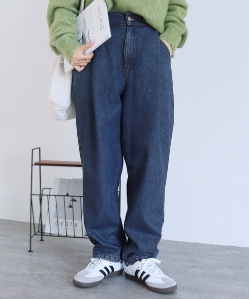 reca（レカ）の「裏起毛ボンディング タックデニムパンツ（デニムパンツ・レディース・ネイビー・M/L）」の12枚目の写真