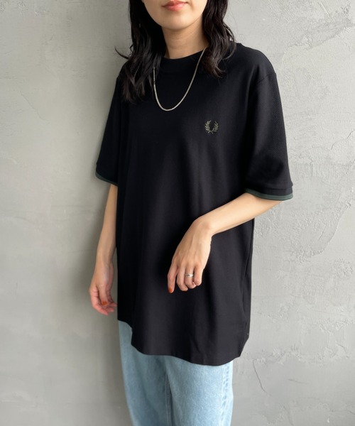 tシャツ 「FRED PERRY/フレッドペリー」 袖ティップライン ワンポイント刺繍ロゴ 鹿の子Tシャツ レディース メンズ FRED PERRY tシャツ 「FRED PERRY/フレッドペリー」 袖ティップ