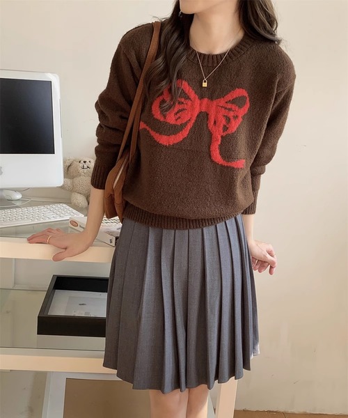 gossip!ロサンゼルス(ゴシップロサンゼルス)の「Y2K もちもち リボン ニット(ニット/セーター・レディース・グレー/ブラウン・FREE)」の7枚目の写真