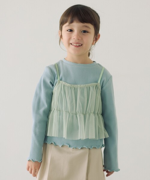 green label relaxing(グリーンレーベルリラクシング)の「チュールキャミ+プルオーバー ロングスリーブ / キッズ 100cm-130cm(Tシャツ/カットソー・キッズ・オフホワイト/ライトブルー・100cm/110cm/120cm/130cm)」の1枚目の写真