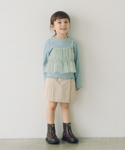 green label relaxing(グリーンレーベルリラクシング)の「チュールキャミ+プルオーバー ロングスリーブ / キッズ 100cm-130cm(Tシャツ/カットソー・キッズ・オフホワイト/ライトブルー・100cm/110cm/120cm/130cm)」の3枚目の写真