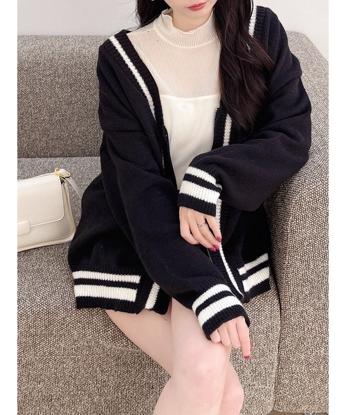 MIIA(ミーア)の「ラインジップニットセットアップ(セットアップ・レディース・ブラック/オフホワイト/グレー・FREE)」の21枚目の写真