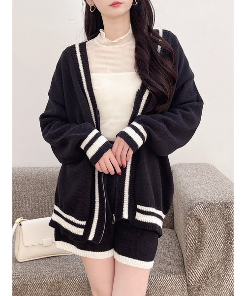 MIIA(ミーア)の「ラインジップニットセットアップ(セットアップ・レディース・ブラック/オフホワイト/グレー・FREE)」の19枚目の写真