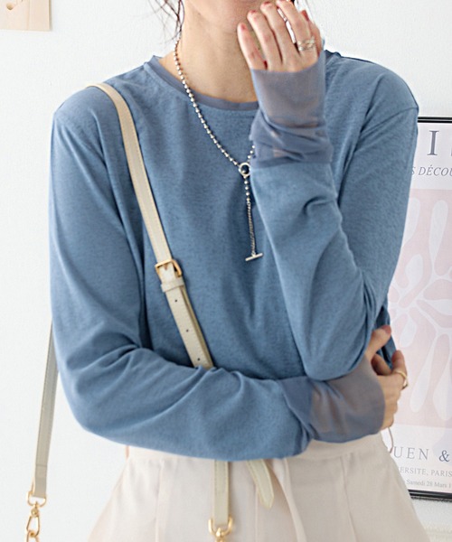 Viola e Viola(ヴィオラエヴィオラ)の「程よい透け感大人シアー素材切替トップス(Tシャツ/カットソー・レディース・ブラック/ホワイト/ブルー・3L/LL/L/M)」の3枚目の写真