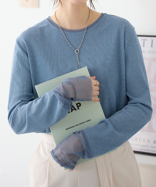 Viola e Viola(ヴィオラエヴィオラ)の「程よい透け感大人シアー素材切替トップス(Tシャツ/カットソー・レディース・ブラック/ホワイト/ブルー・3L/LL/L/M)」の18枚目の写真