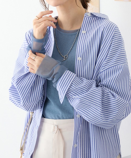 Viola e Viola(ヴィオラエヴィオラ)の「程よい透け感大人シアー素材切替トップス(Tシャツ/カットソー・レディース・ブラック/ホワイト/ブルー・3L/LL/L/M)」の10枚目の写真