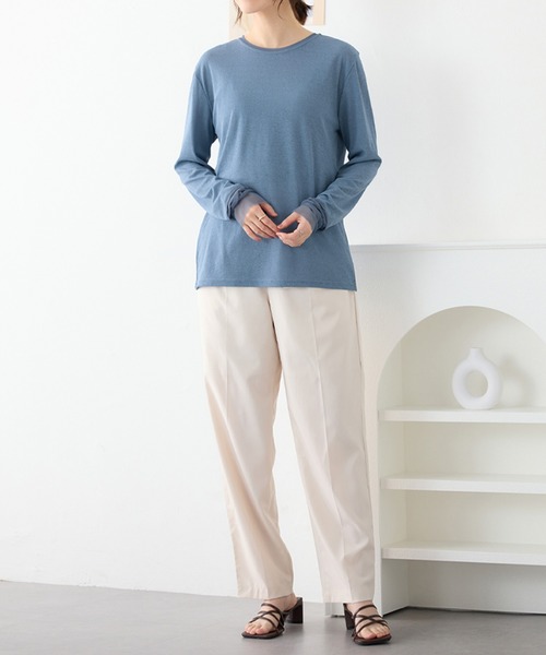 Viola e Viola(ヴィオラエヴィオラ)の「程よい透け感大人シアー素材切替トップス(Tシャツ/カットソー・レディース・ブラック/ホワイト/ブルー・3L/LL/L/M)」の11枚目の写真