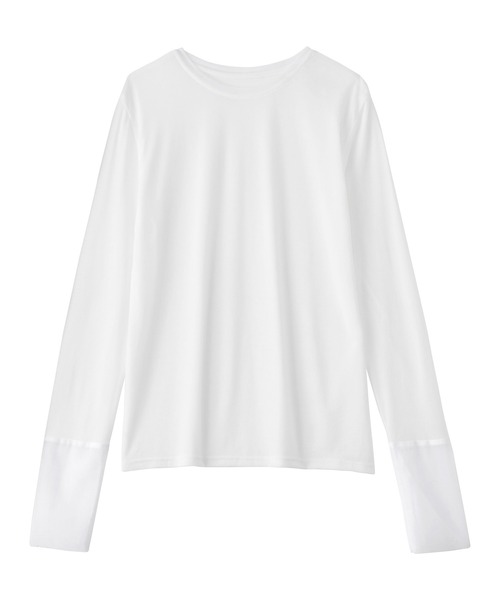 Viola e Viola(ヴィオラエヴィオラ)の「程よい透け感大人シアー素材切替トップス(Tシャツ/カットソー・レディース・ブラック/ホワイト/ブルー・3L/LL/L/M)」の7枚目の写真