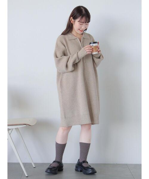 ehka sopo（エヘカソポ）の「◎襟付きハーフジップビッグニット（ニット/セーター・レディース・グレー/グリーン/ベージュ・F）」の17枚目の写真