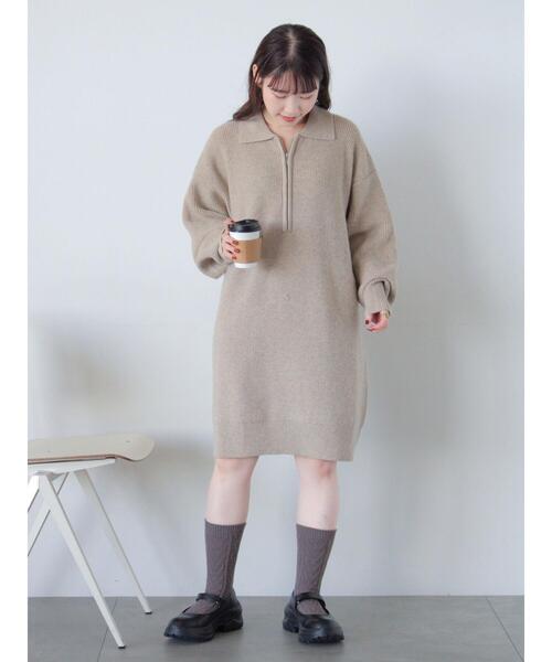 ehka sopo（エヘカソポ）の「◎襟付きハーフジップビッグニット（ニット/セーター・レディース・グレー/グリーン/ベージュ・F）」の18枚目の写真