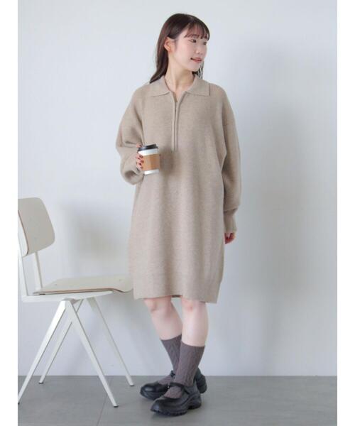 ehka sopo（エヘカソポ）の「◎襟付きハーフジップビッグニット（ニット/セーター・レディース・グレー/グリーン/ベージュ・F）」の4枚目の写真