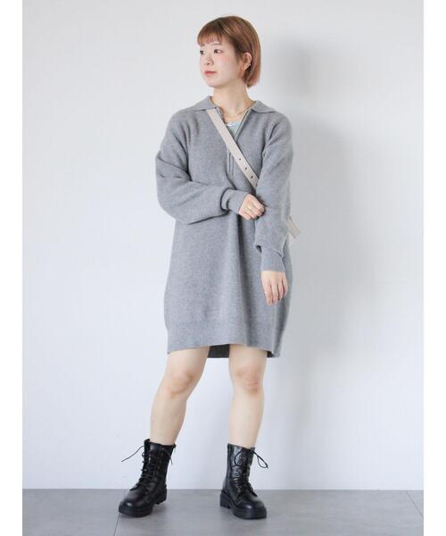 ehka sopo（エヘカソポ）の「◎襟付きハーフジップビッグニット（ニット/セーター・レディース・グレー/グリーン/ベージュ・F）」の8枚目の写真