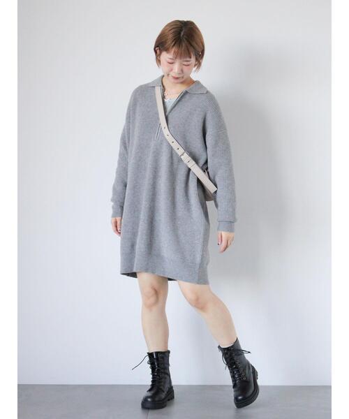 ehka sopo（エヘカソポ）の「◎襟付きハーフジップビッグニット（ニット/セーター・レディース・グレー/グリーン/ベージュ・F）」の9枚目の写真