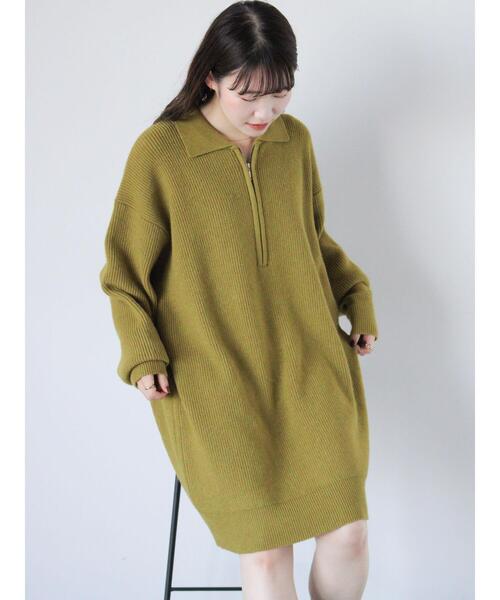 ehka sopo（エヘカソポ）の「◎襟付きハーフジップビッグニット（ニット/セーター・レディース・グレー/グリーン/ベージュ・F）」の12枚目の写真