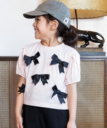 MAKE YOUR DAY | ママとおそろい リボンパフスリーブ半袖Tシャツ■80~140cm(Tシャツ/カットソー)
