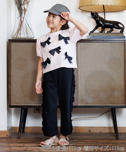 MAKE YOUR DAY(メイクユアデイ)の「ママとおそろい リボンパフスリーブ半袖Tシャツ■80~140cm(Tシャツ/カットソー・キッズ・ブラック/ピンク/オフホワイト・140/130/110/90/120/80/100)」の5枚目の写真