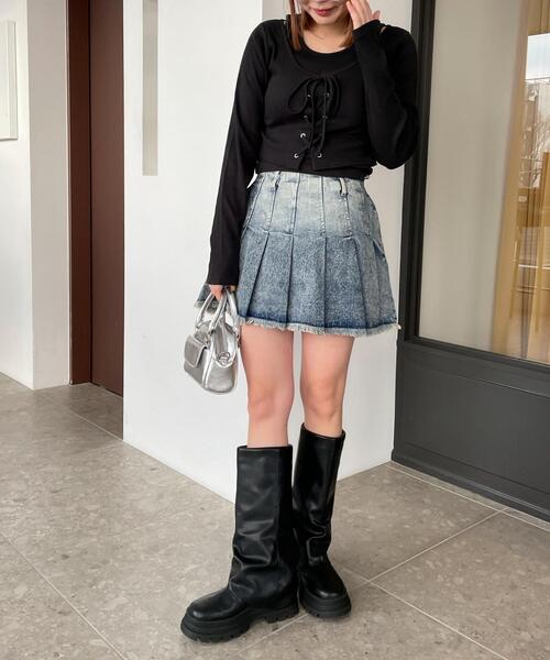 WEGO(ウィゴー)の「WEGO/【25年春夏新作】ヴィンテージライクレースアップトップス(Tシャツ/カットソー・レディース・スミクロ/ブラック・FREE)」の22枚目の写真