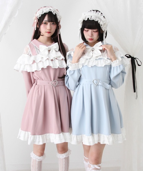 DearMyLove(ディアマイラブ)の「2段フリルリボンワンピース(ワンピース・レディース・パープル/ホワイト×ブルー/ブラック/ホワイト×ピンク・SMALL/MEDIUM/LARGE/LL/3L)」の3枚目の写真