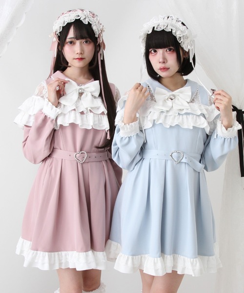 DearMyLove(ディアマイラブ)の「2段フリルリボンワンピース(ワンピース・レディース・パープル/ホワイト×ブルー/ブラック/ホワイト×ピンク・SMALL/MEDIUM/LARGE/LL/3L)」の7枚目の写真