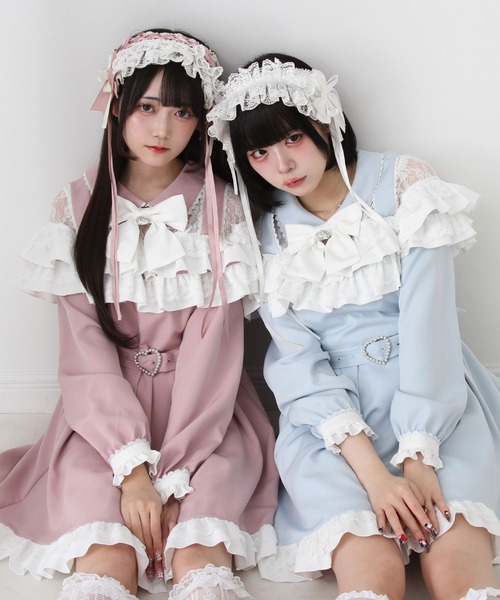 DearMyLove(ディアマイラブ)の「2段フリルリボンワンピース(ワンピース・レディース・パープル/ホワイト×ブルー/ブラック/ホワイト×ピンク・SMALL/MEDIUM/LARGE/LL/3L)」の8枚目の写真