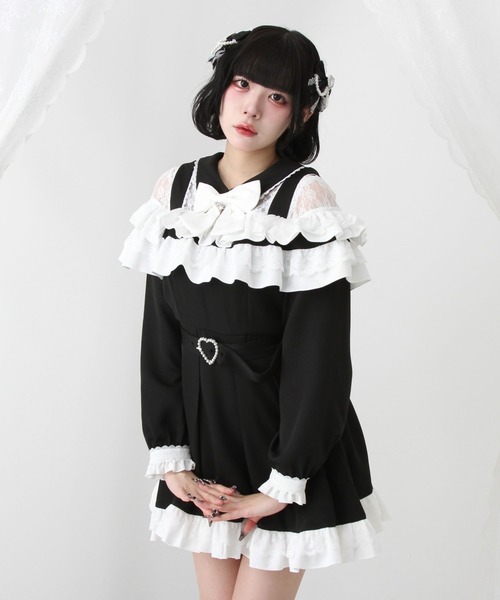 DearMyLove(ディアマイラブ)の「2段フリルリボンワンピース(ワンピース・レディース・パープル/ホワイト×ブルー/ブラック/ホワイト×ピンク・SMALL/MEDIUM/LARGE/LL/3L)」の20枚目の写真