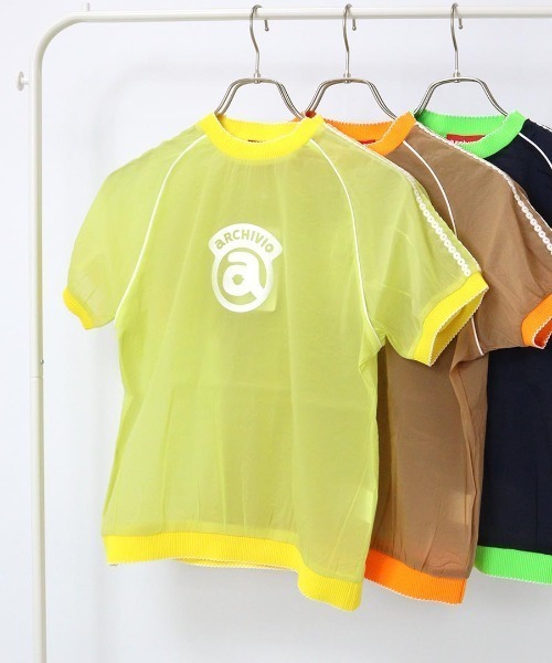 archivio(アルチビオ)の「<LADIES>シアー半袖プルオーバー(Tシャツ/カットソー・レディース・ネイビー/キャメル/ライトグリーン・S/M/L)」の2枚目の写真