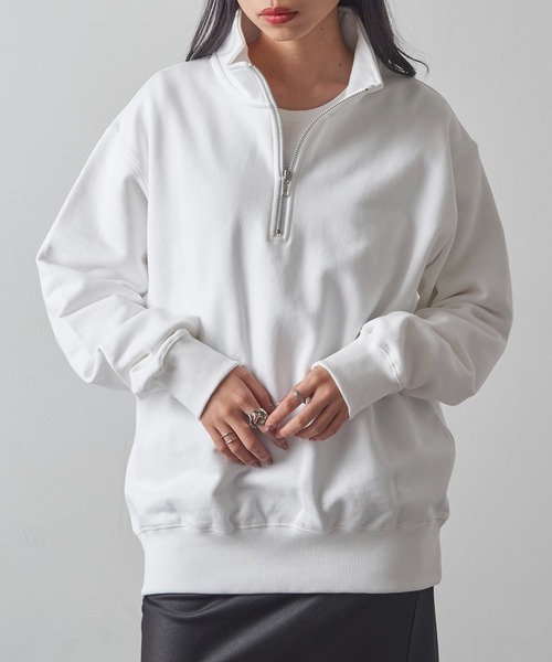 セール】【Cross＆Stitch】レギュラーウェイトハーフジップスウェット