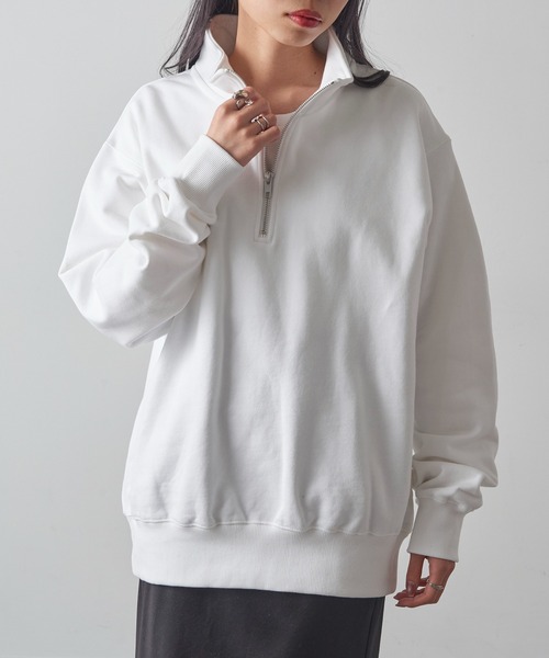 セール】【Cross＆Stitch】レギュラーウェイトハーフジップスウェット